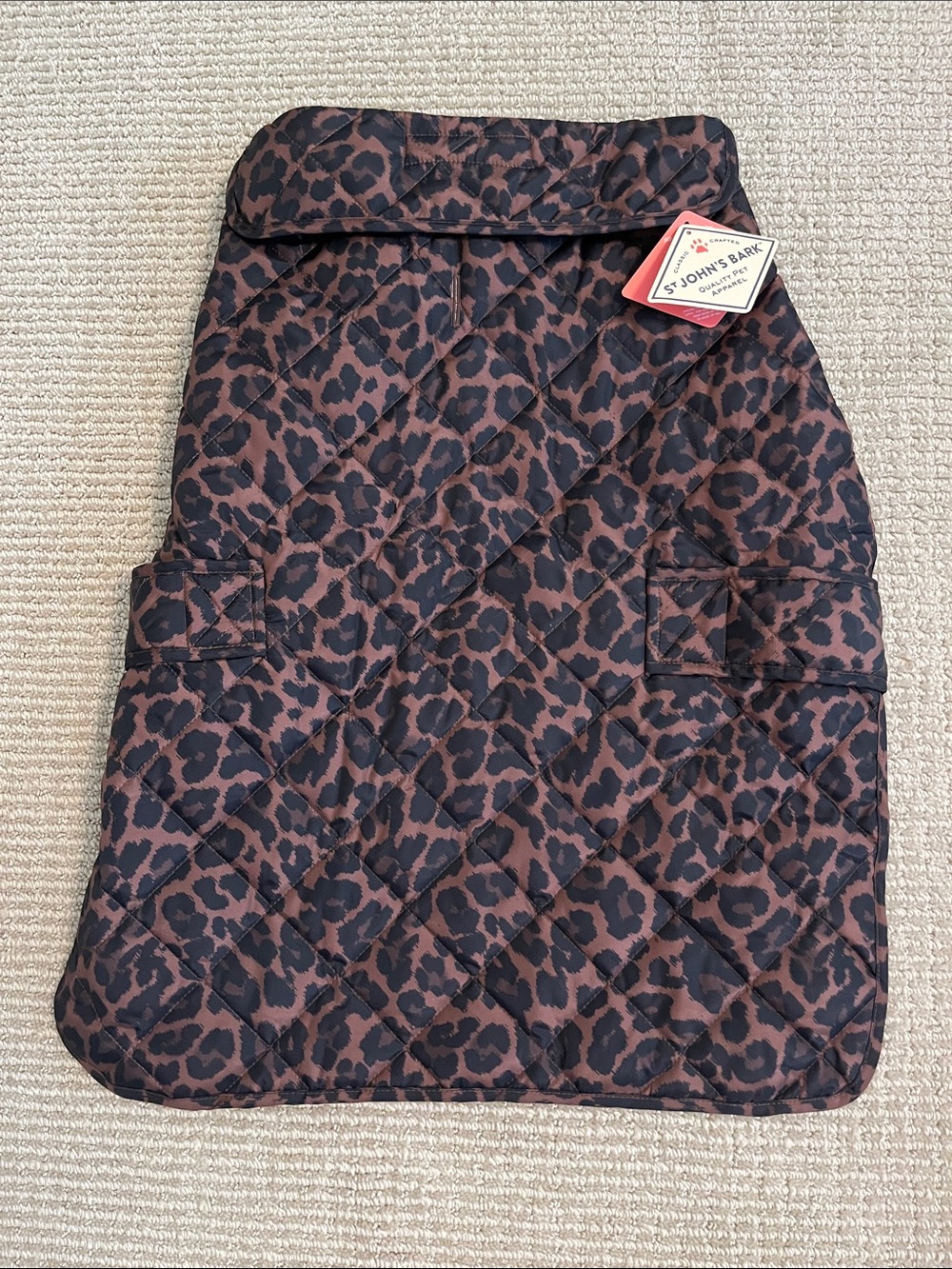 St. John's Bay Quilted Leopard Print Dog Puffer - Brown & Black XL
